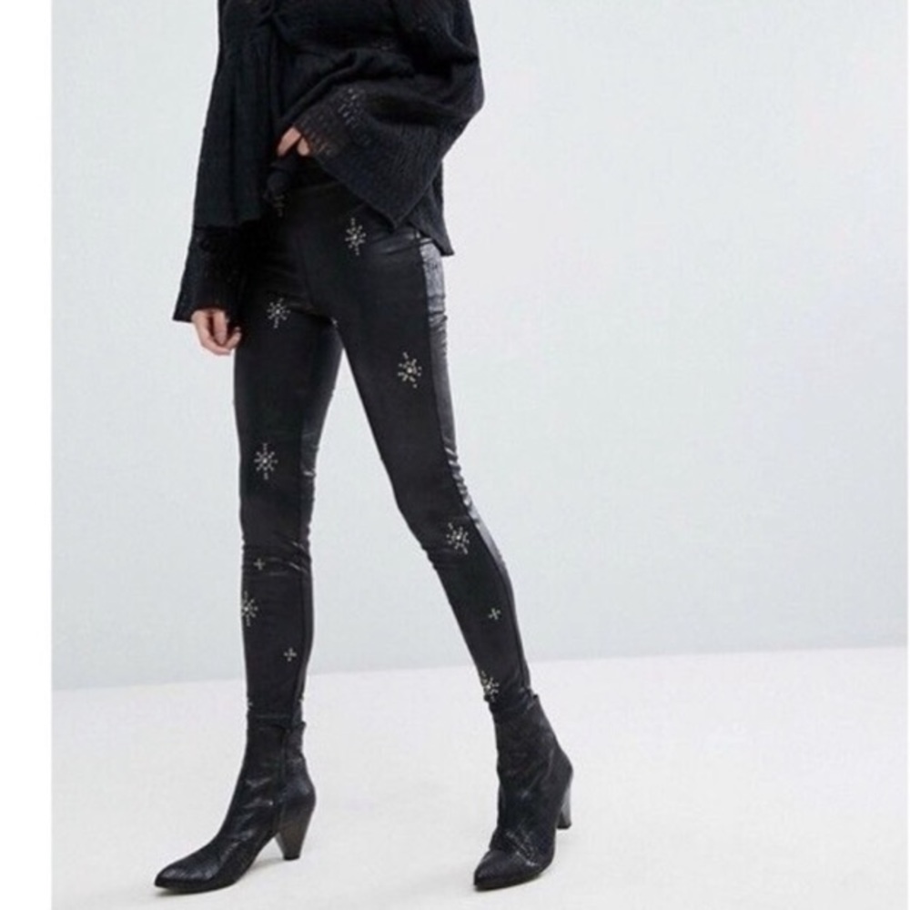 Free People Embellished Vegan Skinny Pant Black - Picture 7 of 12